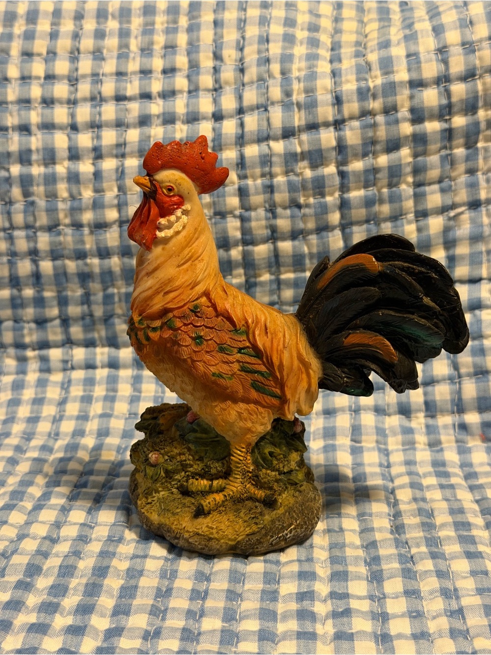 Chicken Rooster Figurine Statue Decor w/ Base, Approx 6in Tall